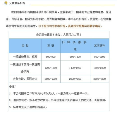 语言翻译工作的价格